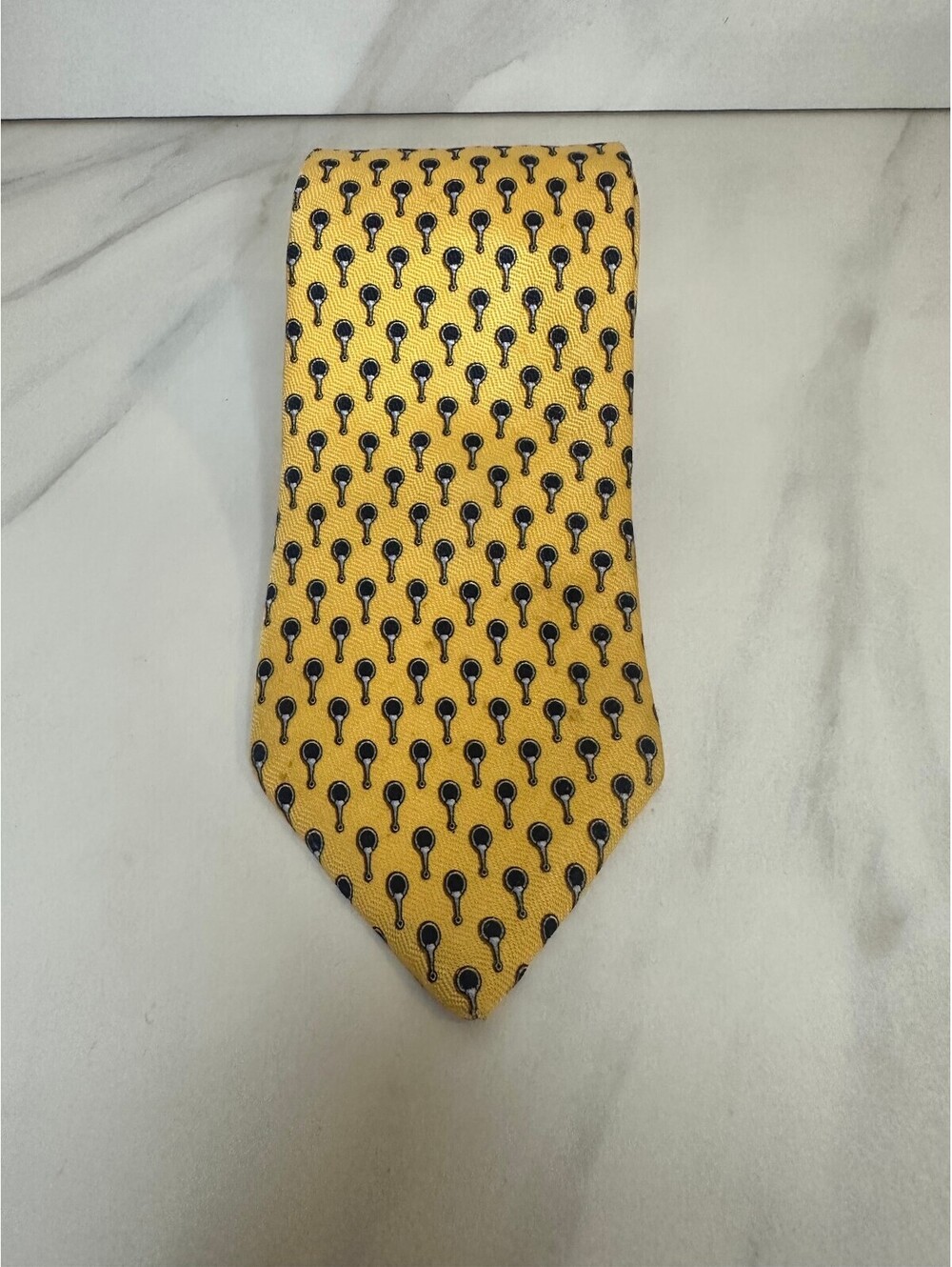 Brooks Brothers Makers yellow geometric 100% Italian silk tie preppy old money